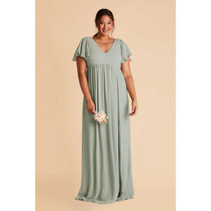 NWT Birdy Grey Hannah  Empire Dress V-Neck Short Flutter Sleeve Sage Size XL